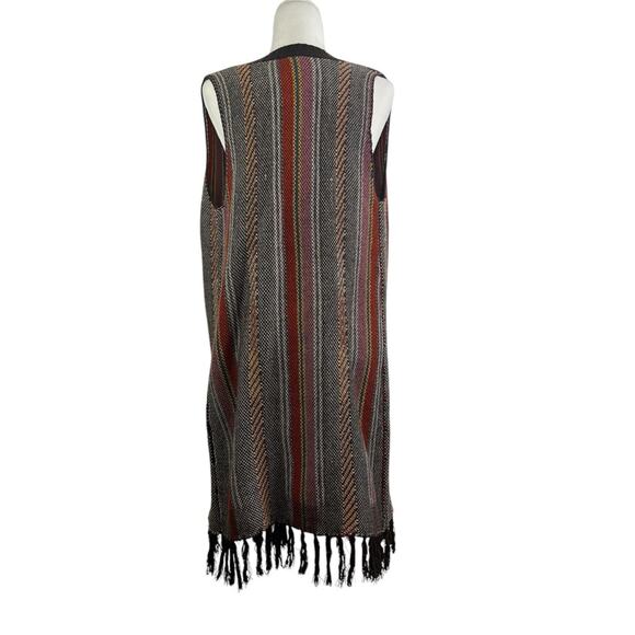 Wrangler New Brown Striped Fringe Sweater Vest Open Front Long Line Cardigan S - Picture 13 of 14